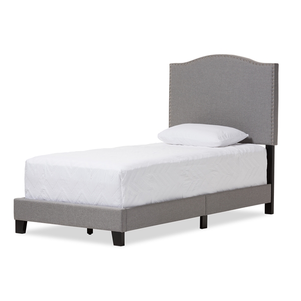 baxton studio Baxton Studio Benjamin Modern and Contemporary Grey Fabric Upholstered Twin Size Arched Bed with Nail Heads