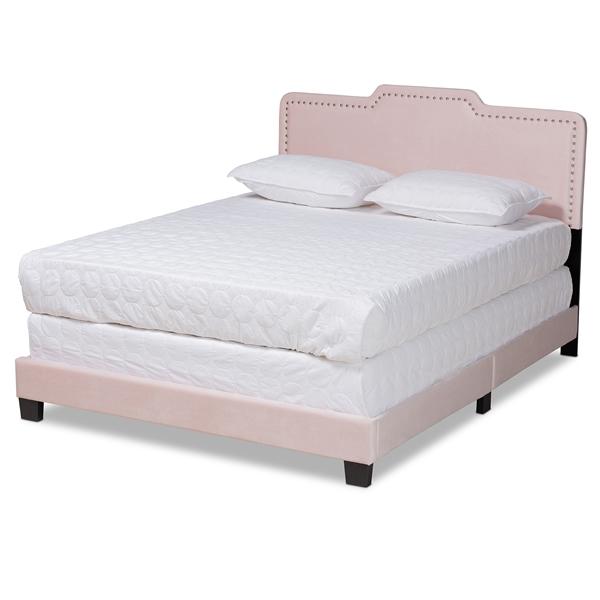 baxton studio Baxton Studio Benjen Modern and Contemporary Glam Light Pink Velvet Fabric Upholstered Full Size Panel Bed