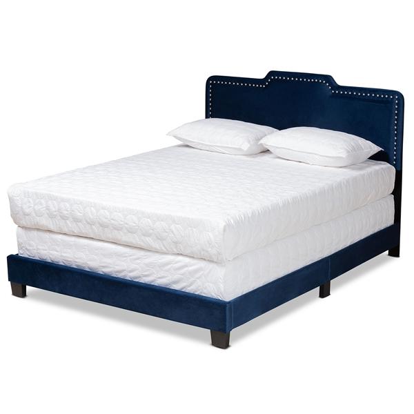 baxton studio Baxton Studio Benjen Modern and Contemporary Glam Navy Blue Velvet Fabric Upholstered Full Size Panel Bed