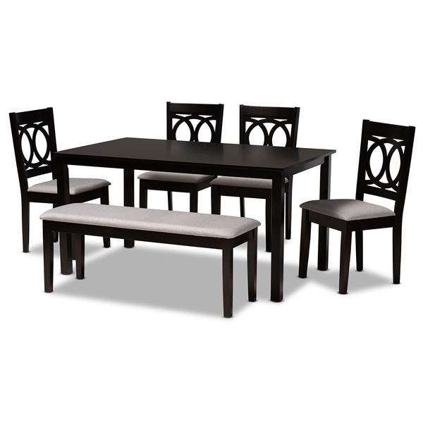 baxton studio Baxton Studio Bennett Modern and Contemporary Grey Fabric Upholstered and Dark Brown Finished Wood 6-Piece Dining Set
