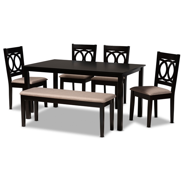 baxton studio Baxton Studio Bennett Modern and Contemporary Sand Fabric Upholstered and Dark Brown Finished Wood 6-Piece Dining Set
