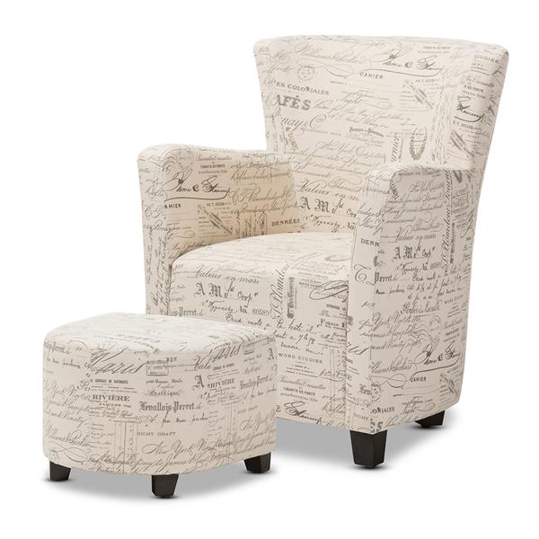 baxton studio Baxton Studio Benson French Script Patterned Fabric Club Chair and Ottoman Set