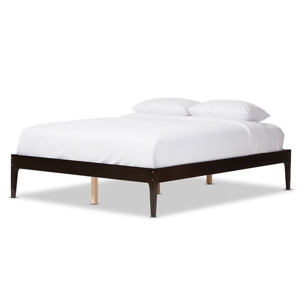 baxton studio Baxton Studio Bentley Mid-Century Modern Cappuccino Finishing Solid Wood Queen Size Bed Frame