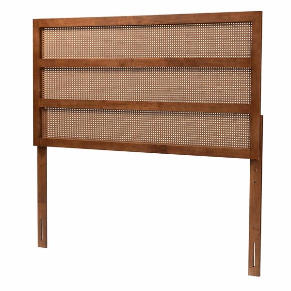 baxton studio Baxton Studio Berne Mid-Century Modern Ash Walnut Finished Wood King Size Headboard with Rattan