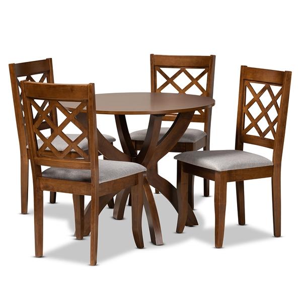 baxton studio Baxton Studio Beth Modern and Contemporary Grey Fabric Upholstered and Walnut Brown Finished Wood 5-Piece Dining Set