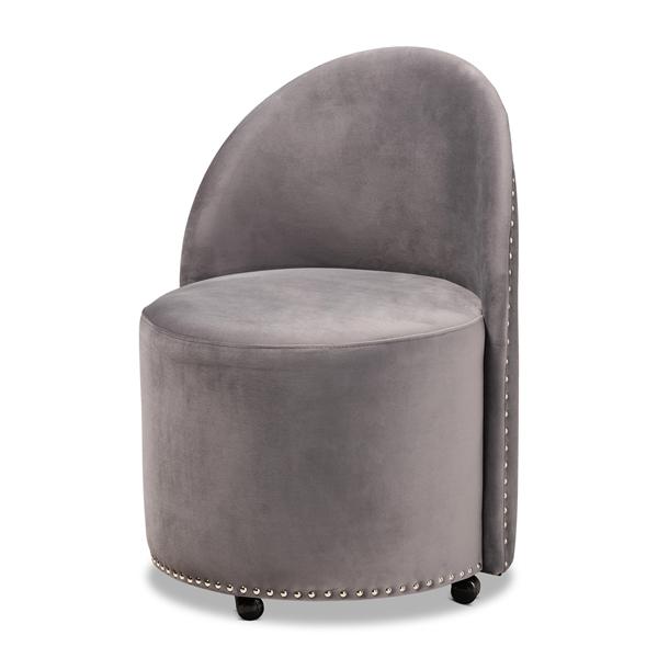 baxton studio Baxton Studio Bethel Glam and Luxe Grey Velvet Fabric Upholstered Rolling Accent Chair