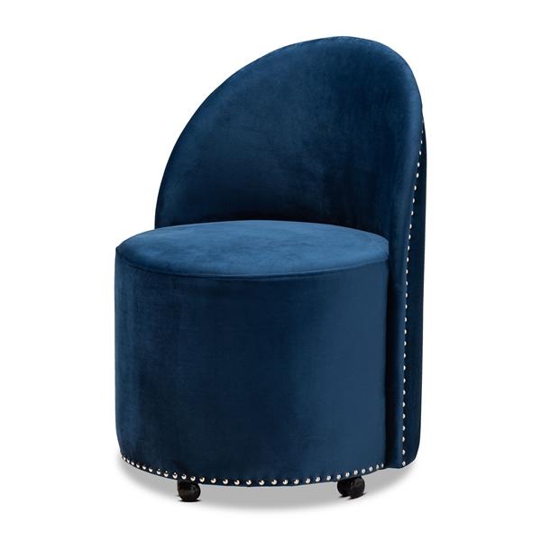 baxton studio Baxton Studio Bethel Glam and Luxe Navy Blue Velvet Fabric Upholstered Rolling Accent Chair