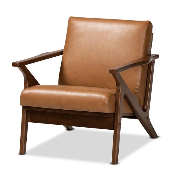 baxton studio Baxton Studio Bianca Mid-Century Modern Walnut Brown Finished Wood and Tan Faux Leather Effect Lounge Chair