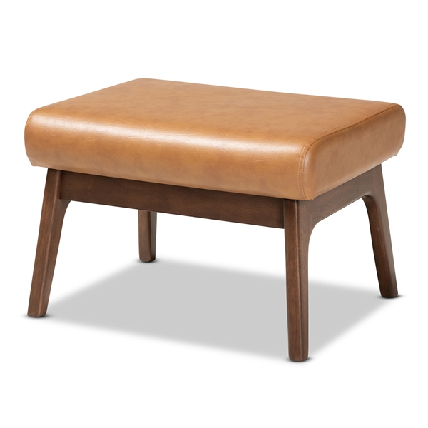 baxton studio Baxton Studio Bianca Mid-Century Modern Walnut Brown Finished Wood and Tan Faux Leather Effect Ottoman