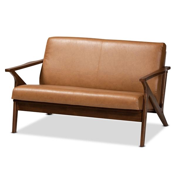 baxton studio Baxton Studio Bianca Mid-Century Modern Walnut Brown Finished Wood and Tan Faux Leather Effect Loveseat