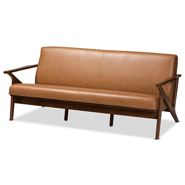 baxton studio Baxton Studio Bianca Mid-Century Modern Walnut Brown Finished Wood and Tan Faux Leather Effect Sofa