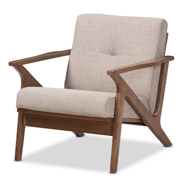 baxton studio Baxton Studio Bianca Mid-Century Modern Walnut Wood Light Grey Fabric Tufted Lounge Chair