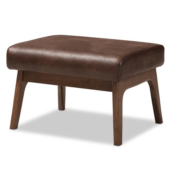 baxton studio Baxton Studio Bianca Mid-Century Modern Walnut Wood Dark Brown Distressed Faux Leather Ottoman