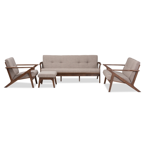baxton studio Baxton Studio Bianca Mid-Century Modern Walnut Wood Light Grey Fabric Tufted Livingroom Sofa Set