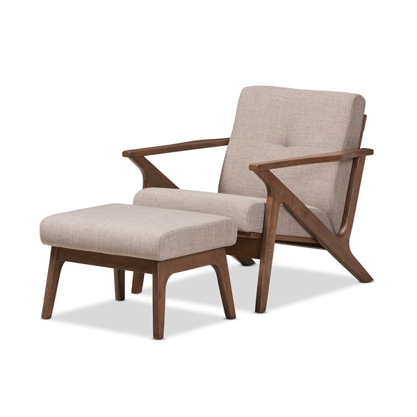 baxton studio Baxton Studio Bianca Mid-Century Modern Walnut Wood Light Grey Fabric Tufted Lounge Chair And Ottoman Set