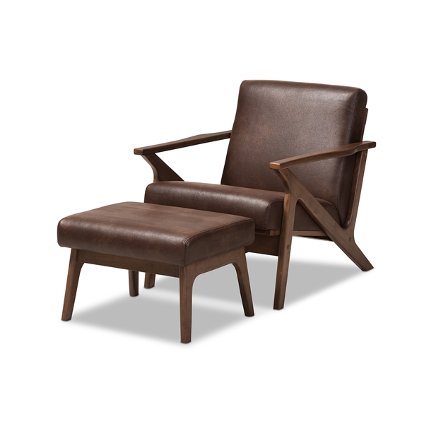 baxton studio Baxton Studio Bianca Mid-Century Modern Walnut Wood Dark Brown Distressed Faux Leather Lounge Chair And Ottoman Set
