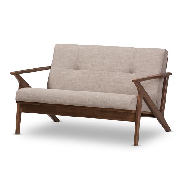 baxton studio Baxton Studio Bianca Mid-Century Modern Walnut Wood Light Grey Fabric Tufted 2-Seater Loveseat