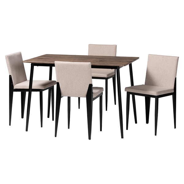 baxton studio Baxton Studio Bishop Industrial Beige Fabric and Metal 5-Piece Dining Set