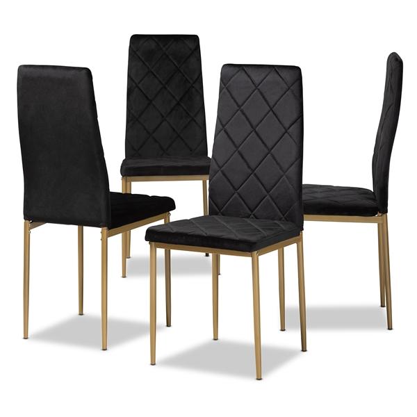 baxton studio Baxton Studio Blaise Modern Luxe and Glam Black Velvet Fabric Upholstered and Gold Finished Metal 4-Piece Dining Chair Set