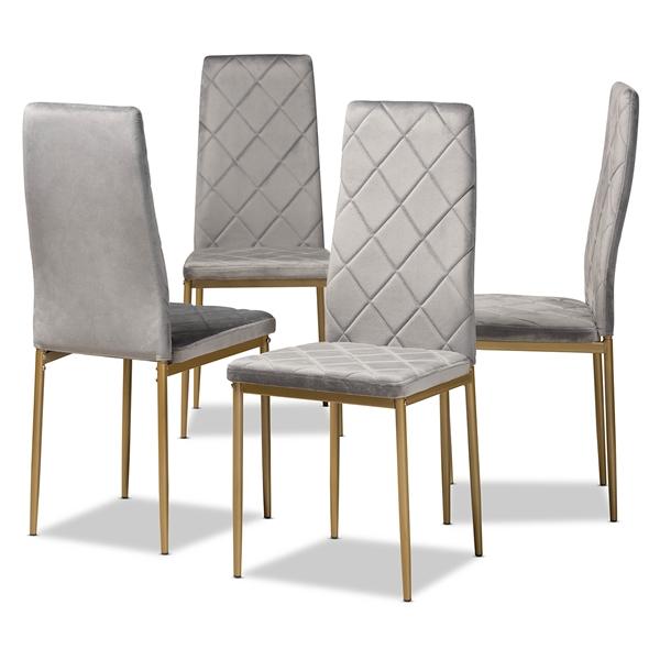 baxton studio Baxton Studio Blaise Modern Luxe and Glam Grey Velvet Fabric Upholstered and Gold Finished Metal 4-Piece Dining Chair Set