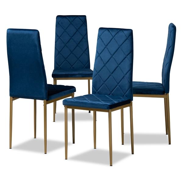 baxton studio Baxton Studio Blaise Modern Luxe and Glam Navy Blue Velvet Fabric Upholstered and Gold Finished Metal 4-Piece Dining Chair Set