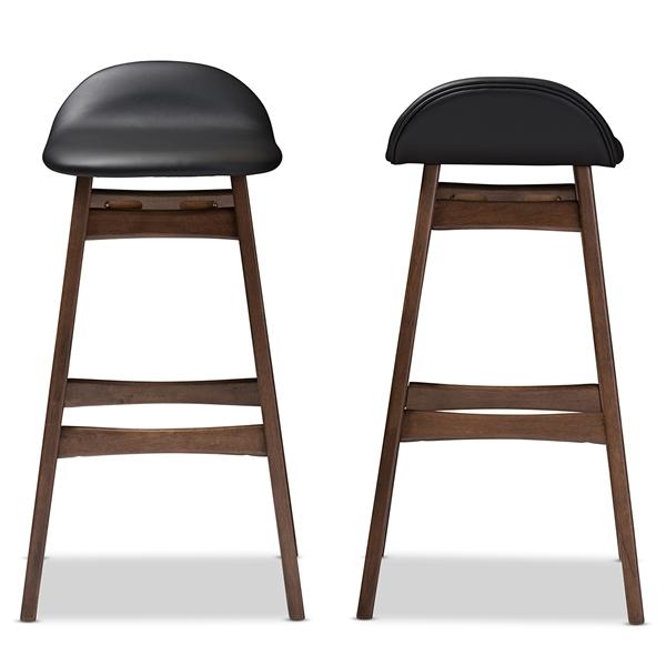 baxton studio Baxton Studio Bloom Mid-century Retro Modern Scandinavian Style Black Faux Leather Upholstered Walnut Wood Finishing 30-Inches Bar Stool