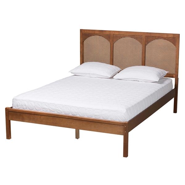 baxton studio Baxton Studio Blossom Classic and Traditional Ash Walnut Finished Wood and Rattan Queen Size Platform Bed