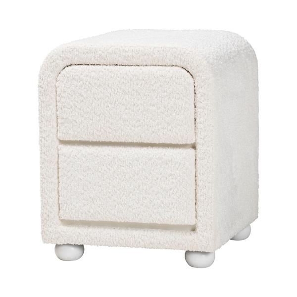baxton studio Baxton Studio Bonilla Modern White Teddy-Bear Fabric and Rubberwood 2-Drawer Nightstand