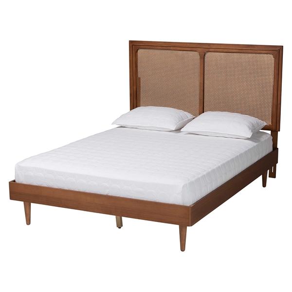 baxton studio Baxton Studio Boris Mid-Century Modern Ash Walnut Woven Rattan Queen Size Bed