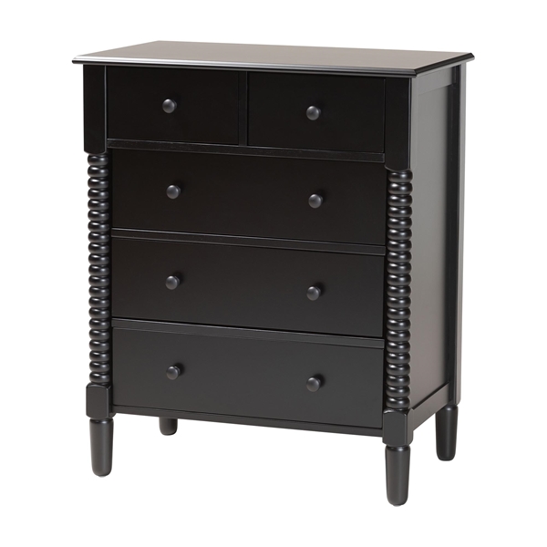 baxton studio Baxton Studio Braith Farmhouse Black Spindle Wood 5-Drawer Chest