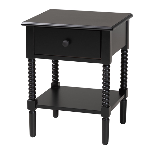 baxton studio Baxton Studio Braith Farmhouse Black Spindle Wood 1-Drawer Nightstand