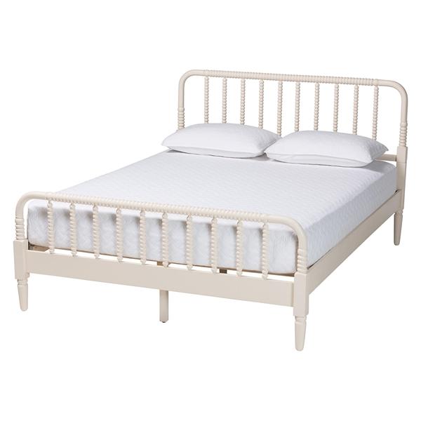 baxton studio Baxton Studio Braith Farmhouse Ivory Spindle Wood Queen Size Platform Bed
