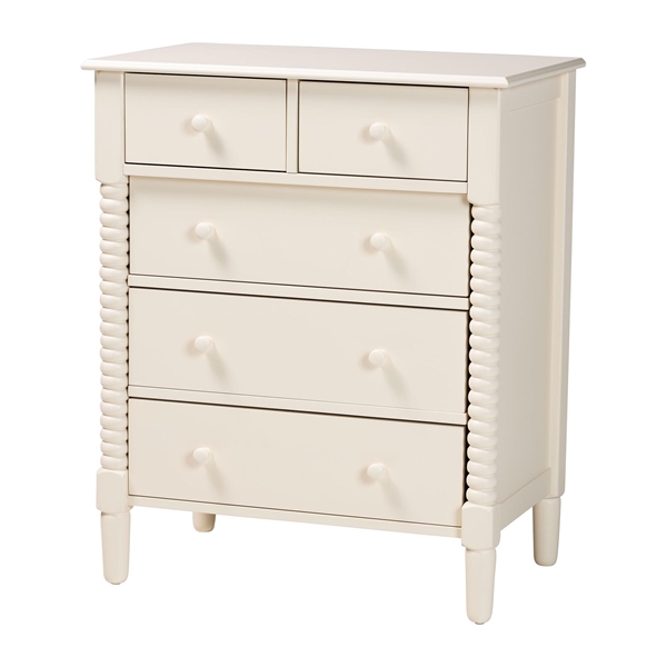 baxton studio Baxton Studio Braith Farmhouse Ivory Spindle Wood 5-Drawer Chest
