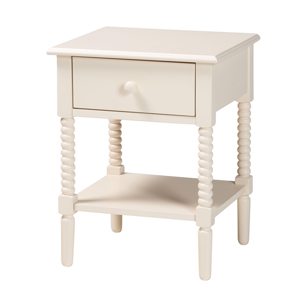 baxton studio Baxton Studio Braith Farmhouse Ivory Spindle Wood 1-Drawer Nightstand