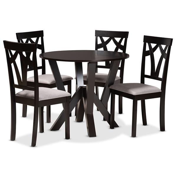 baxton studio Baxton Studio Branca Modern and Contemporary Grey Fabric Upholstered and Dark Brown Finished Wood 5-Piece Dining Set