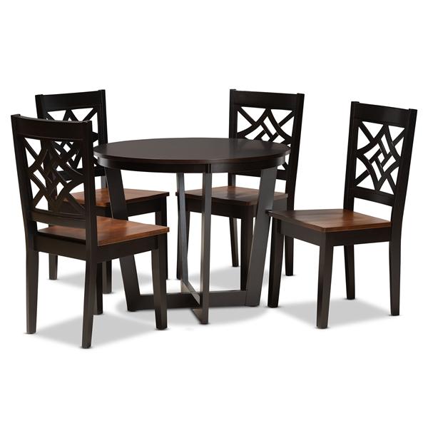 baxton studio Baxton Studio Brava Modern and Contemporary Two-Tone Dark Brown and Walnut Brown Finished Wood 5-Piece Dining Set