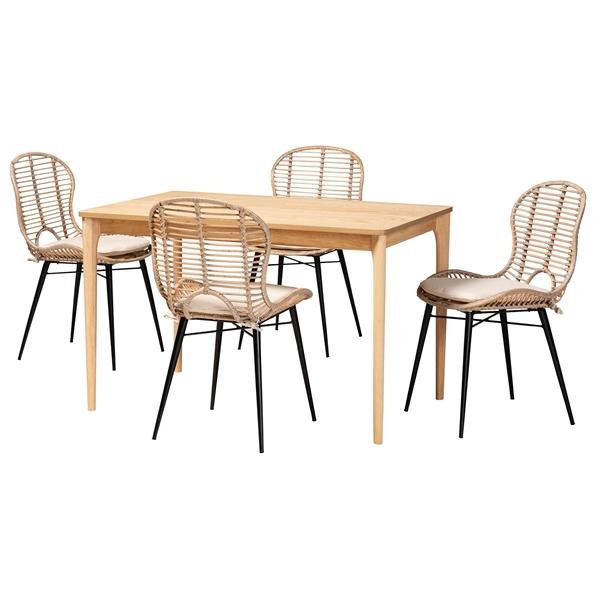 baxton studio Baxton Studio Brenna Modern Bohemian Greywashed Rattan and Natural Brown Finished Wood 5-Piece Dining Set