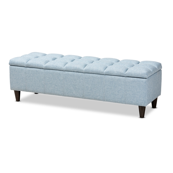 baxton studio Baxton Studio Brette Mid-Century Modern Light Blue Fabric Upholstered Dark Brown Finished Wood Storage Bench Ottoman