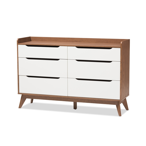 baxton studio Baxton Studio Brighton Mid-Century Modern White and Walnut Wood 6-Drawer Storage Dresser