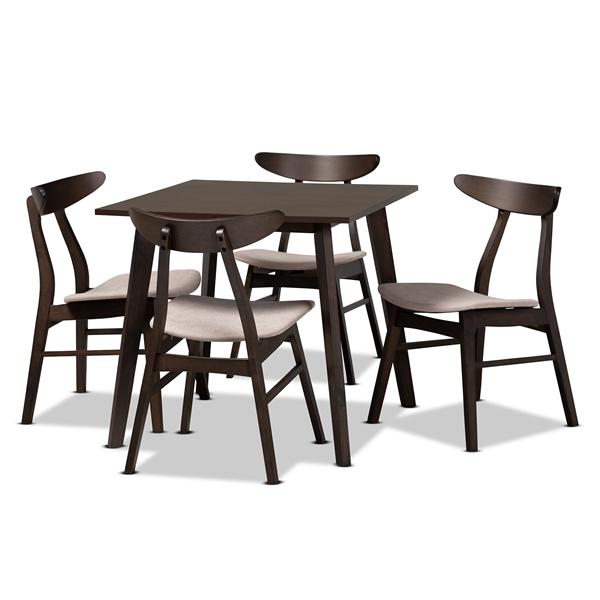 baxton studio Baxton Studio Britte Mid-Century Modern Beige Fabric Upholstered Dark Oak Brown Finished 5-Piece Wood Dining Set