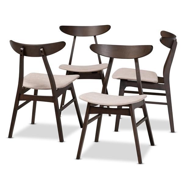 baxton studio Baxton Studio Britte Mid-Century Modern Beige Fabric Upholstered Dark Oak Brown Finished 4-Piece Wood Dining Chair Set