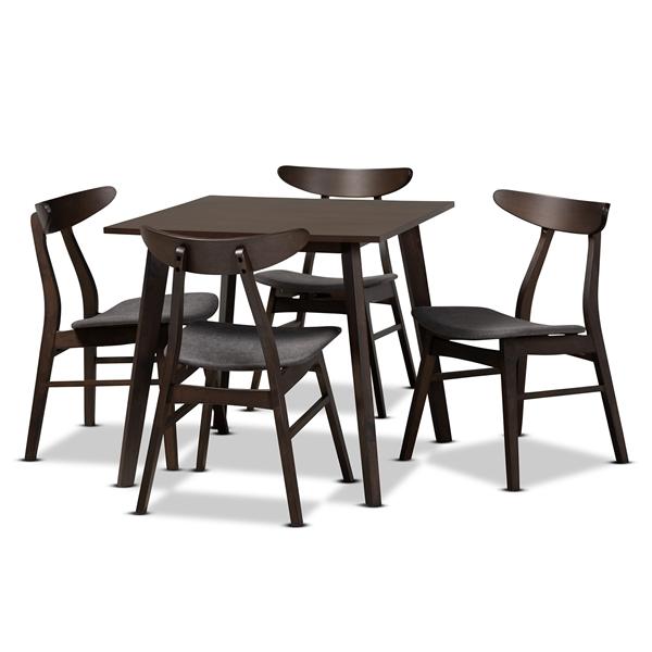 baxton studio Baxton Studio Britte Mid-Century Modern Dark Grey Fabric Upholstered Dark Oak Brown Finished 5-Piece Wood Dining Set