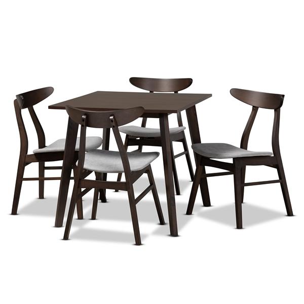 baxton studio Baxton Studio Britte Mid-Century Modern Light Grey Fabric Upholstered Dark Oak Brown Finished 5-Piece Wood Dining Set