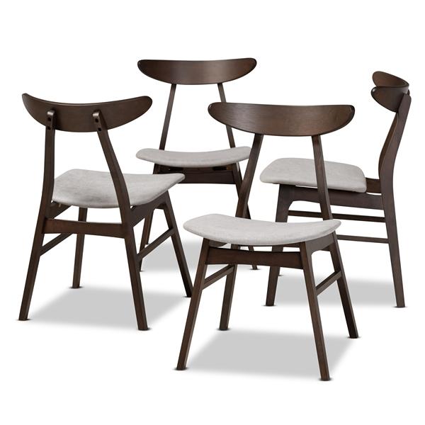 baxton studio Baxton Studio Britte Mid-Century Modern Light Grey Fabric Upholstered Dark Oak Brown Finished 4-Piece Wood Dining Chair Set