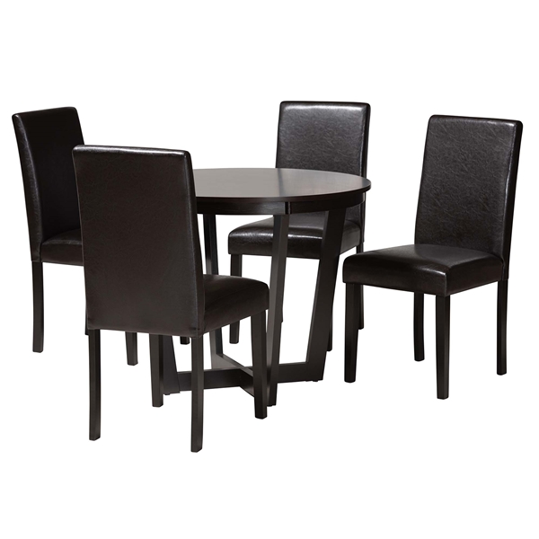 baxton studio Baxton Studio Bruna Modern Dark Brown Faux Leather and Espresso Brown Finished Wood 5-Piece Dining Set