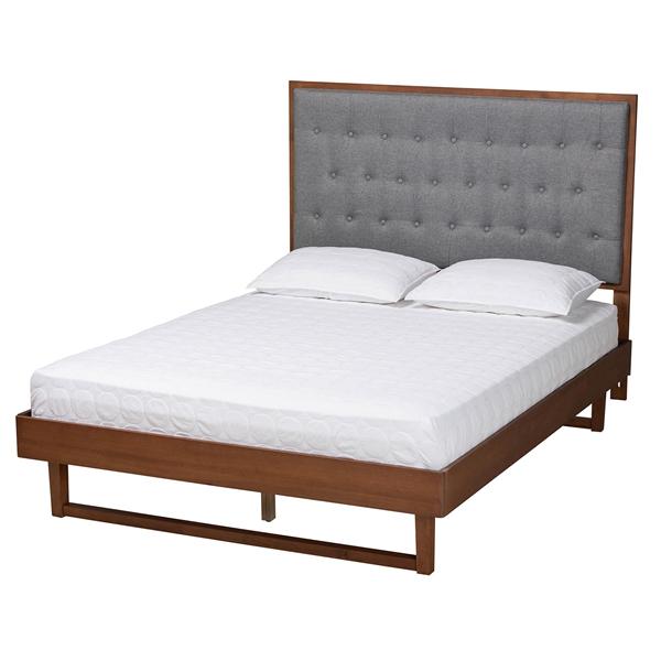 baxton studio Baxton Studio Bryn Classic and Traditional Grey Fabric and Walnut Brown Finished Wood King Size Platform Bed