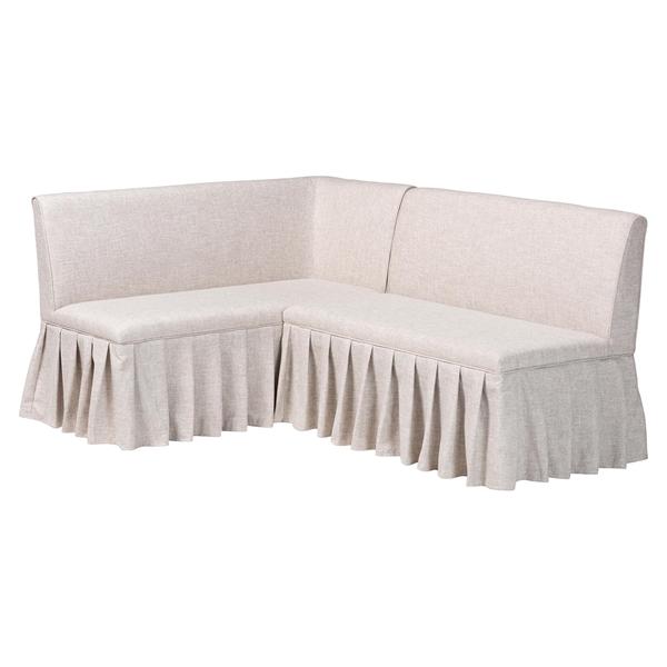 baxton studio Baxton Studio Bryna 2-Piece Fabric Upholstered Dining Nook Bench Set - Corner Kitchen Banquette Seating with Skirted Base L-Shaped Breakfast Nook for Small Spaces Beige