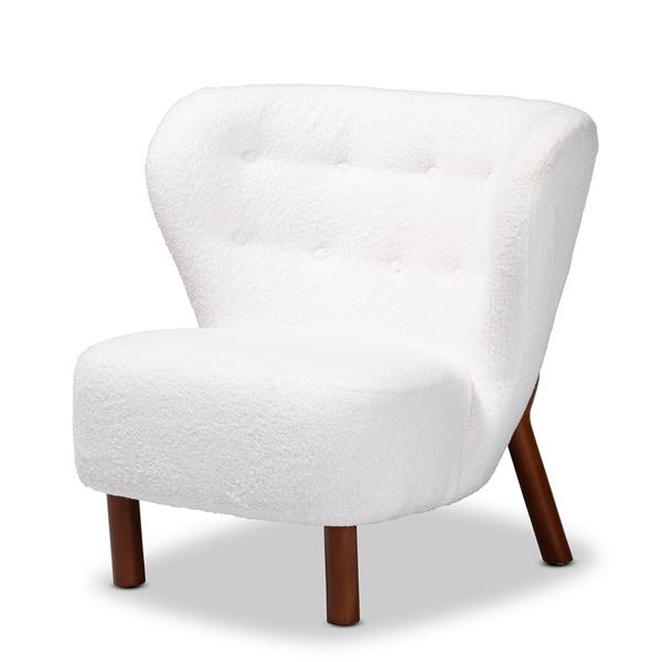 baxton studio Baxton Studio Cabrera Modern and Contemporary White Boucle Upholstered and Walnut Brown Finished Wood Accent Chair