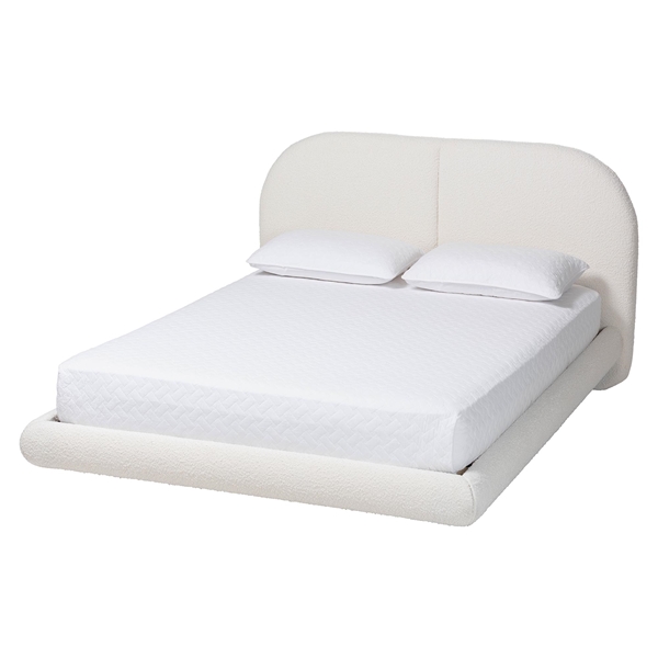 baxton studio Baxton Studio Cachet Floating Platform Bed with Rounded Headboard - Low Profile Minimalist Boucle Upholstered Bed Frame Cream King