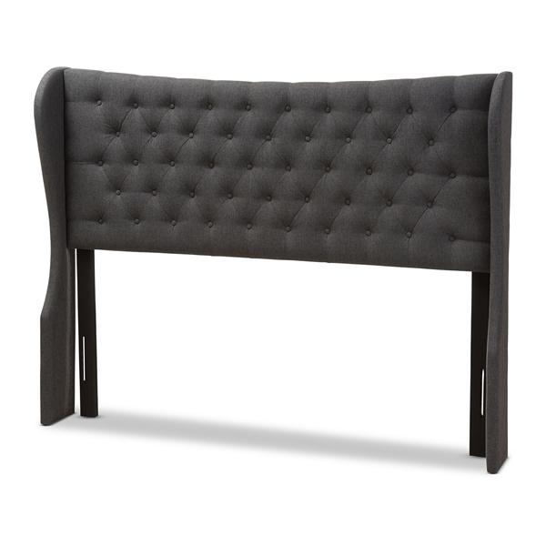 baxton studio Baxton Studio Cadence Modern and Contemporary Dark Grey Fabric Button-Tufted King Size Winged Headboard